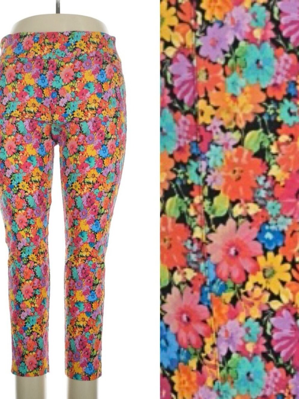 Attyre Woman’s Sz 16 X27” L  Pants Stretch Floral Daisy Pull On Pocket